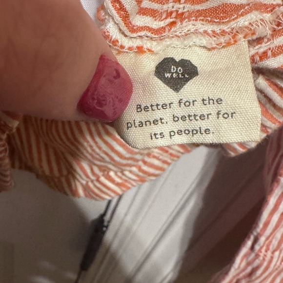 Madewell Puff Long Sleeve Button Down Crop Top Embroidered Stripes Orange Sz XS - Picture 8 of 12